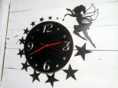 Laser Cut Wall Clock With Fairy 3d Puzzle Free Vector File, Free Vectors File