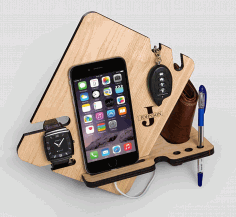 Laser Cut Wood Phone Docking Station With Key Holder Wallet Stand Watch Organizer Free Vector File