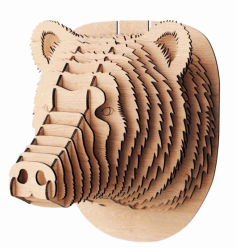 Laser Cut Wooden Animal Trophy Head Bear Head Wall Decor Free Vector File, Free Vectors File