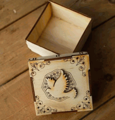 Laser Cut Wooden Box With Pigeon Decors Free Vector File