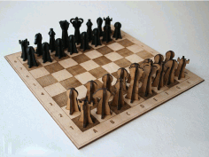 Laser Cut Wooden Chessboard And 3d Pieces Free Vector File