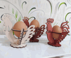 Laser Cut Wooden Easter Rooster And Chicken Egg Stand Free Vector File