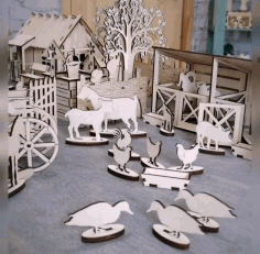 Laser Cut Wooden Farmhouse Toy Farm Animals Free Vector File