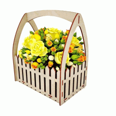 Laser Cut Wooden Flower Box Basket With Fence 4mm Free Vector File, Free Vectors File