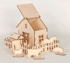 Laser Cut Wooden Game Set Farm Animals And Box Free DXF File