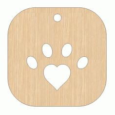 Laser Cut Wooden Heart Shaped Dog Paw Free Vector File