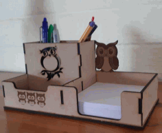 Laser Cut Wooden Owl Desk Organizer Pen Holder 3mm Free Vector File