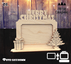Laser Cut Wooden Photo Frame With Engraved Tree And Gift Box Free Vector File