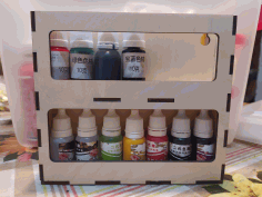 Laser Cut Wooden Pigment Paint Resin Bottle Jar Rack Organizer Wall Mounted Storage Shelf Free Vector File