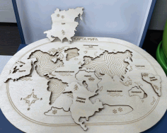 Laser Cut Wooden World Map Puzzle Free Vector File, Free Vectors File