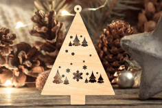 Laser Cut Wooden Xmas Tree Bauble Ornament Christmas Decorations Free Vector File