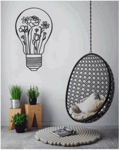 Light Bulb Metal Wall Art Minimalist Vintage Wire Sculpture Decor For Laser Cutting Free Vector File