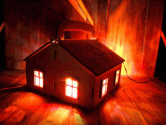 Lightening Wooden Village House For Laser Cut Free Vector File