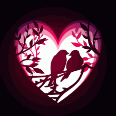 Love Birds Layered Decorfor Laser Cut Free DXF File