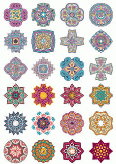 Mandala Flower Doodle Ornament Set Free Vector File