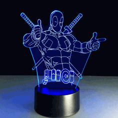 Marvel Deadpool 3d Illusion Lamp For Kids Room Laser Engraving Free Vector File, Free Vectors File