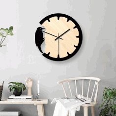 Model Of A Clock With A Woodpecker For Laser Cutting Free Vector File