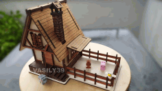 Model Of A Medieval House Made Of Plywood Drawing For Laser Cut Free DXF File