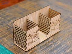 Office Desk Organizer Wooden Pen Holder Pencil Stand 3mm Laser Cut Free Vector File