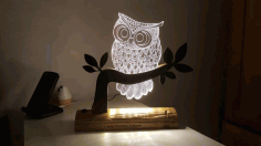 Owl 3d Led Night Light Free DXF File