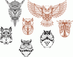 Owl Designs Collection For Laser Cut Free Vector File