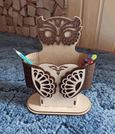 Pen Holder Owl Shaped Desk For Laser Cut Free Vector File