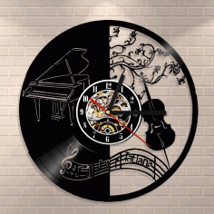 Piano And Violin Vinyl Wall Clock Template For Laser Cut Free Vector File
