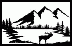 Picture Of Three Mountains In The Forest For Laser Cut Plasma Free Vector File