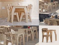 Plywood Cafe Furniture Set Chair Table Free DXF File