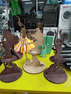 Plywood Witch Stands With A Broom Napkin Holder Doll Napkin Stand Laser Cutting Free DXF File, Free Vectors File