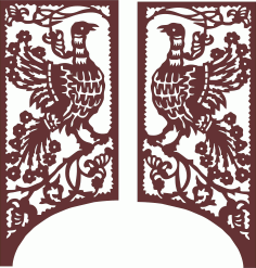 Rooster Decor Seamless Floral Jali Panel For Laser Cut Free Vector File