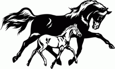 Running Horse With Foal Colt Free DXF File