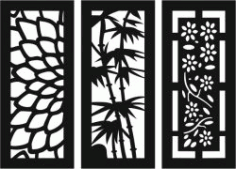 Sample Baffle Of Flowers And Bamboo For Laser Cut Cnc Free Vector File
