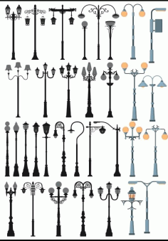 Street Lamp Set For Laser Cutting Free Vector File