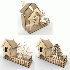 Tea House With Woodland Vector Layout For Laser Cutting Plywood Free DXF File