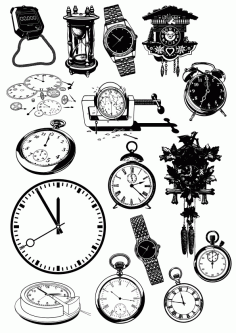 Time Clock And Watch Icon Set For Laser Cut Free Vector File