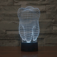 Tooth 3d Illusion Led Table Lamp Laser Engraving Free Vector File, Free Vectors File