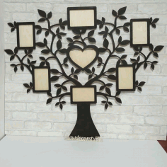 Tree With 7 Photo Frames For Laser Cut Free Vector File, Free Vectors File