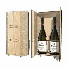 Two Bottles Wine Box Packaging With Living Hinge Laser Cut Free Vector File