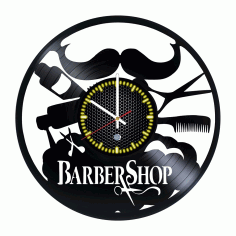Vintage Barber Shop Decor Vinyl Record Wall Clock For Laser Cut Free Vector File