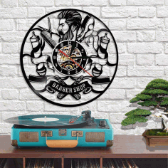 Vinyl Record Wall Clock Hipster Hair Salon For Laser Cut Free Vector File, Free Vectors File