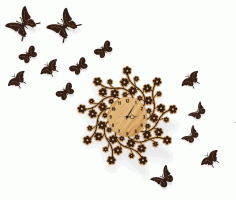 Wall Clock With Butterflies For Laser Cut Free Vector File