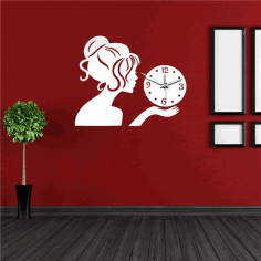 Wall Clock With Girl For Laser Cut Free Vector File