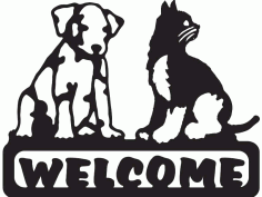 Welcome Sign Dog And Cat Metal Arts Free DXF File