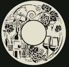 Wine Themed Wall Clock For Laser Cut Free Vector File