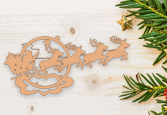 Wood Craft Shape Santa On Sleigh With Reindeer Laser Cut Free Vector File