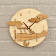Wooden Airplane Clock Kids Room Wall Clock Decor Free Vector File
