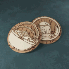 Wooden Badges On The Theme Of Mandalorian For Laser Cutting Free Vector File