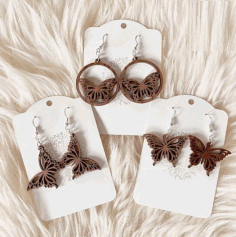 Wooden Butterfly Earrings Women Jewelry Design Laser Cut Free Vector File, Free Vectors File