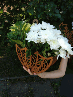 Wooden Decorative Flower Basket For Laser Cut Free Vector File